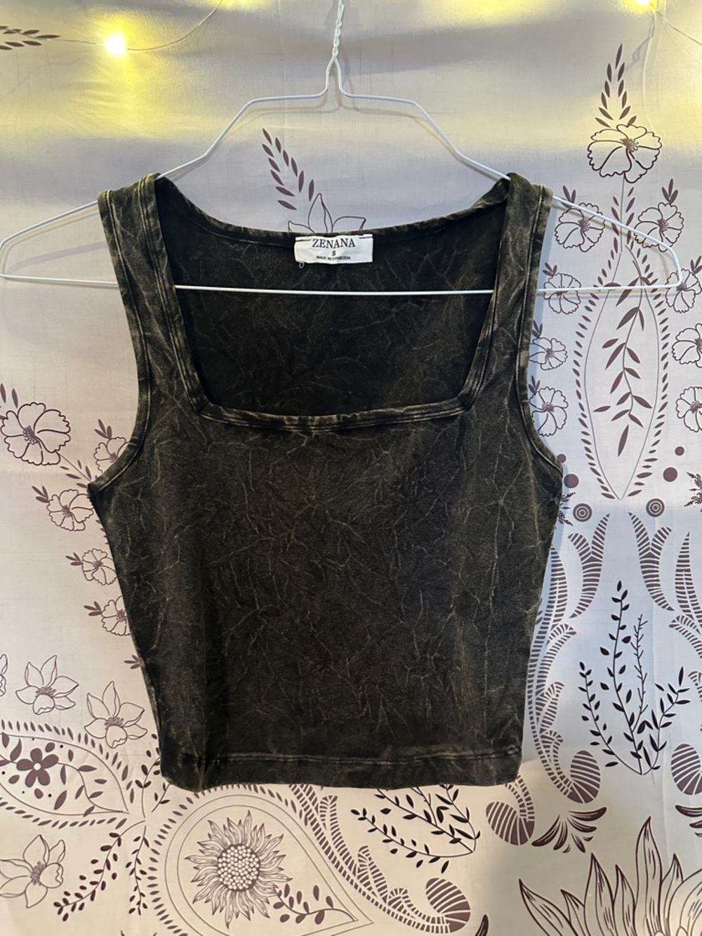 Zenana Outfitters Black Mineral Wash Square Neck Tank